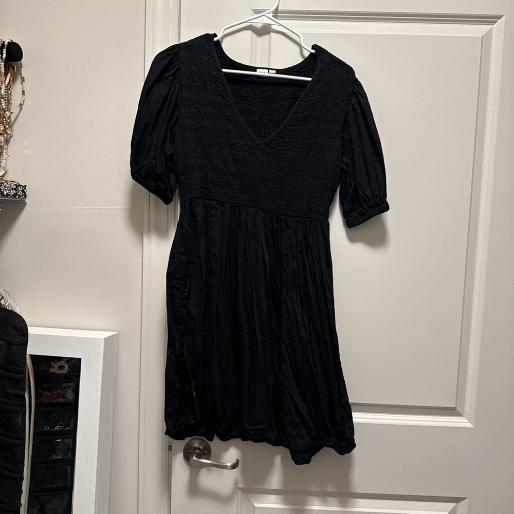 GAP Satin Smocked Puff Sleeve Mini Dress